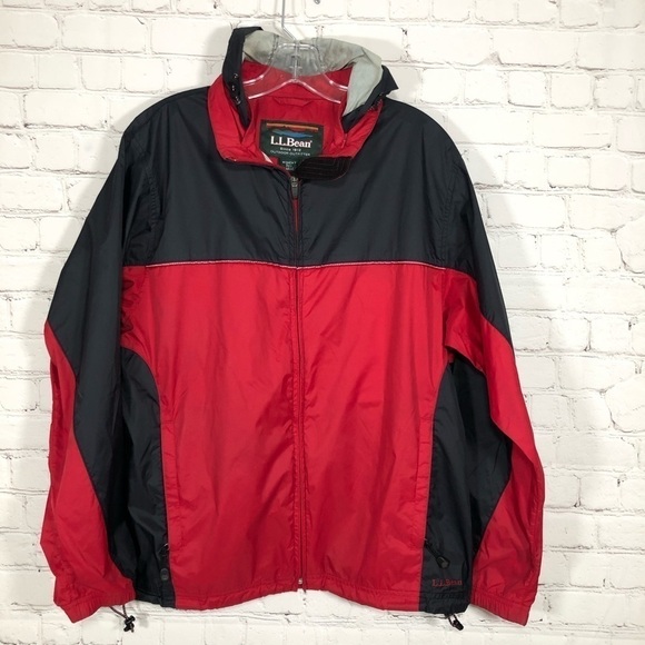 Vintage LL Bean Windbreaker Womens Large Red Hooded Packable Full Zip - Picture 1 of 12